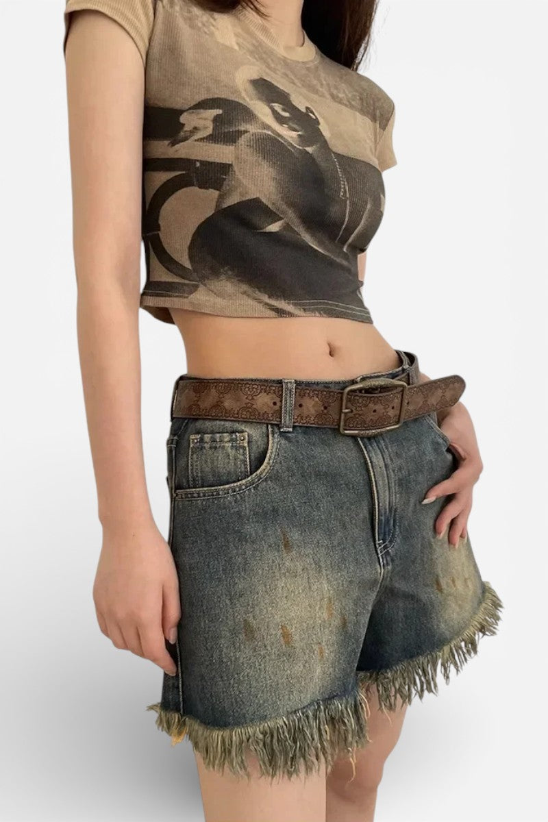 Retro Printed Buckle Waist Belt