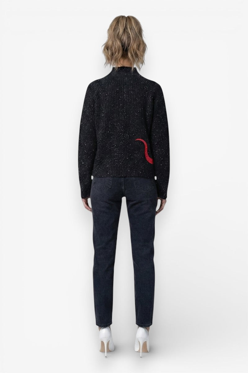 Snake Embroidery Mockneck Sweater