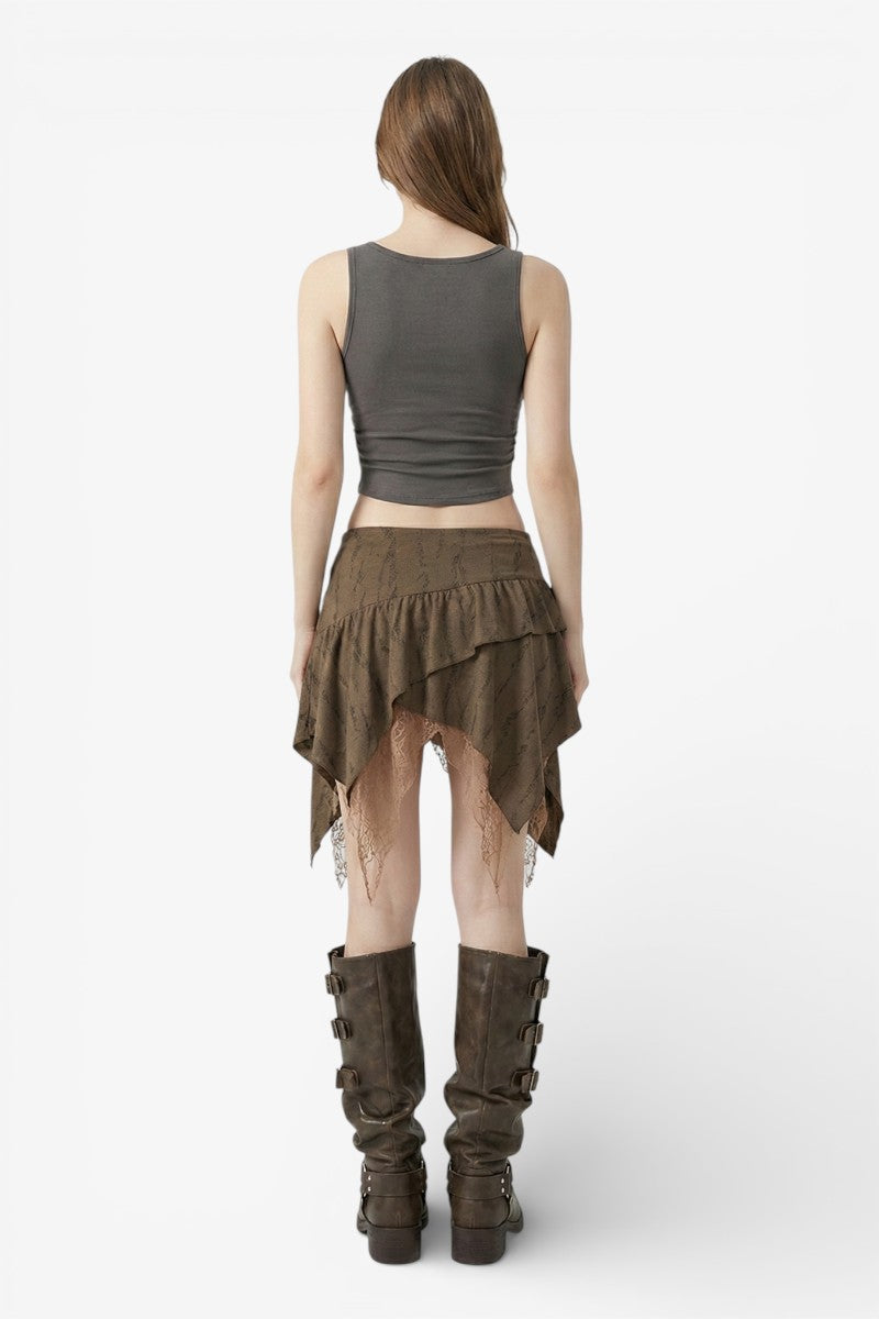 Mesh Patchwork Ruched Mini Skirt