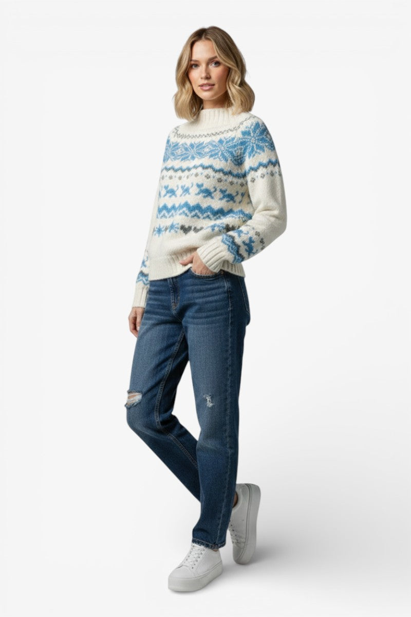 Jacquard Off-Shoulder Knit Sweater