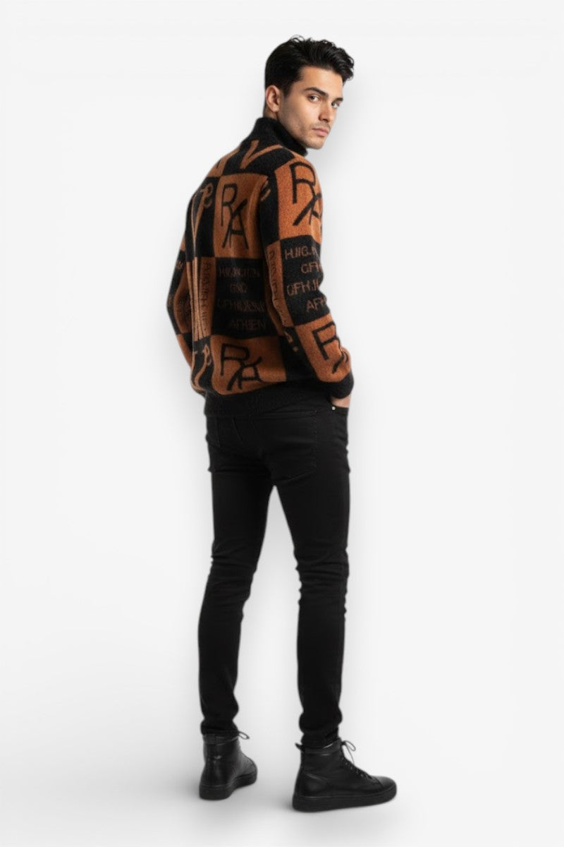 Striped Letter Knit Crew Sweater