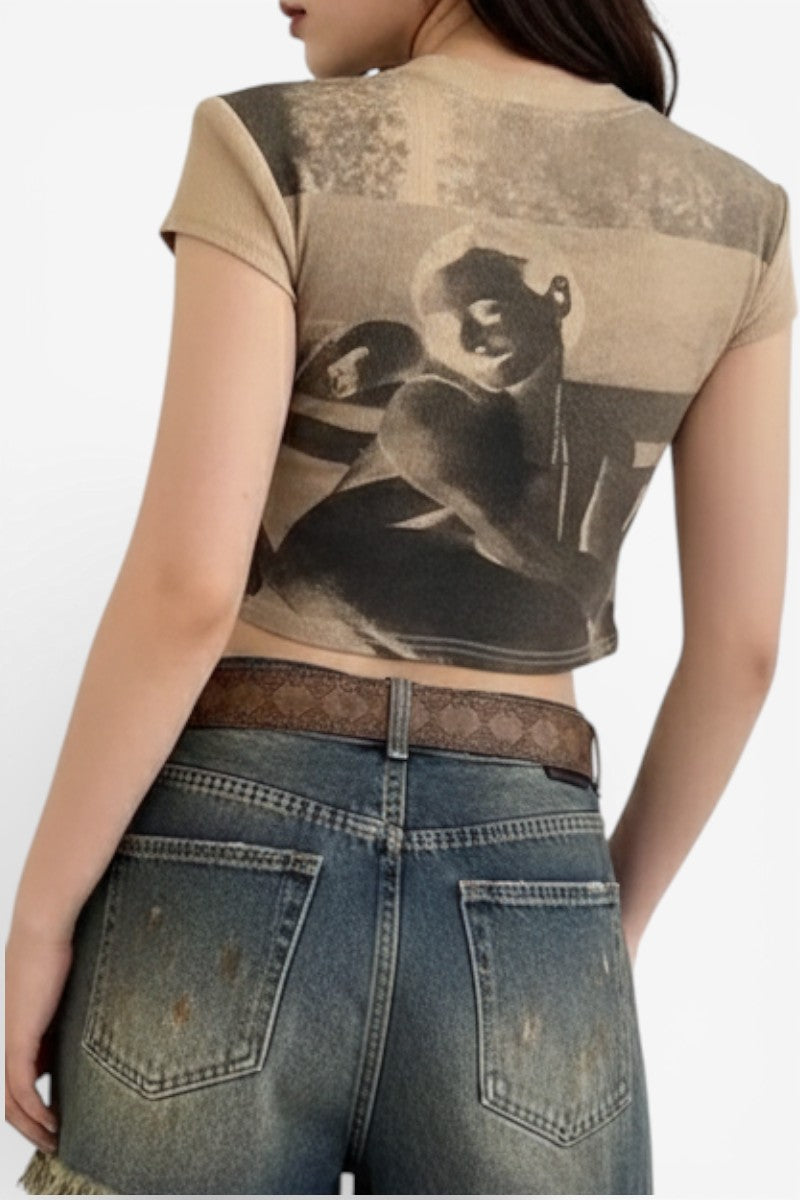 Retro Printed Buckle Waist Belt