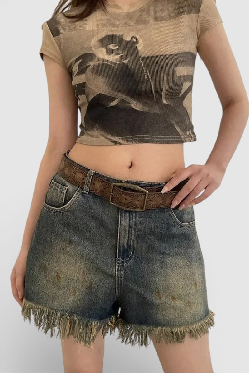 Retro Printed Buckle Waist Belt