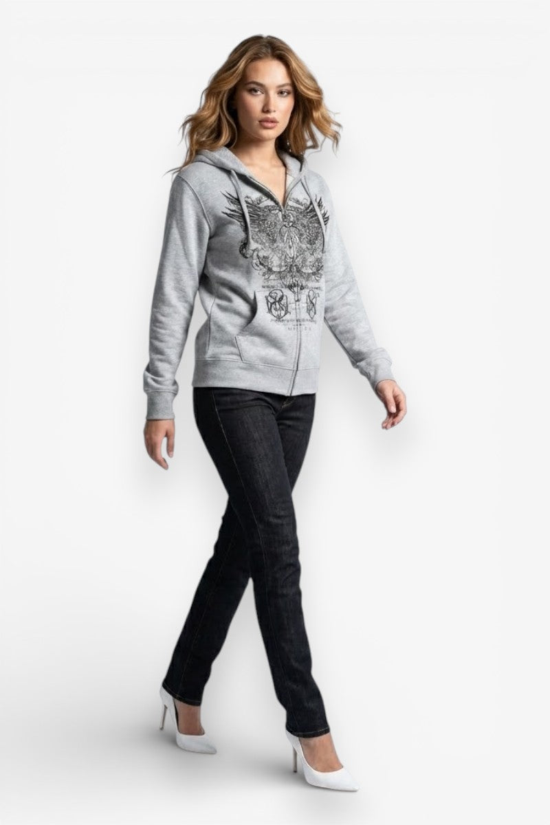 Wing Print Mall Goth Zip-Up Hoodie