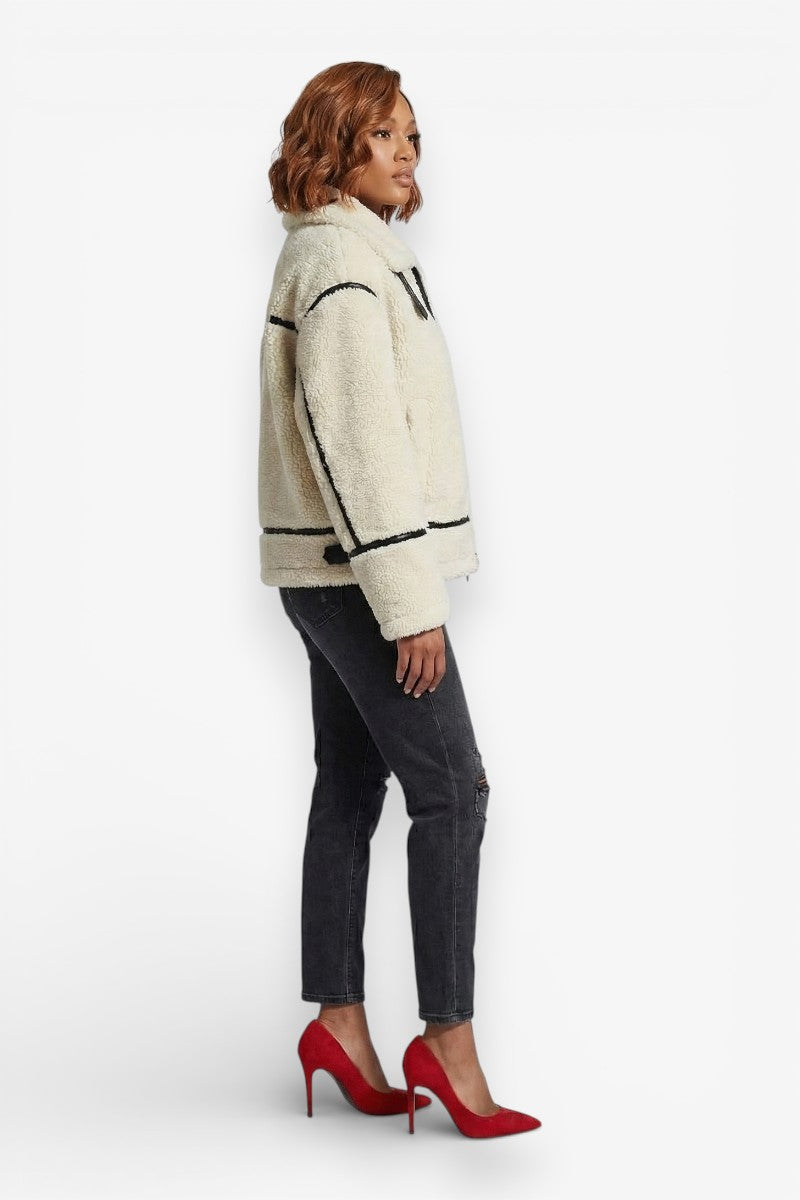 Faux Fur Effect Moto Jacket