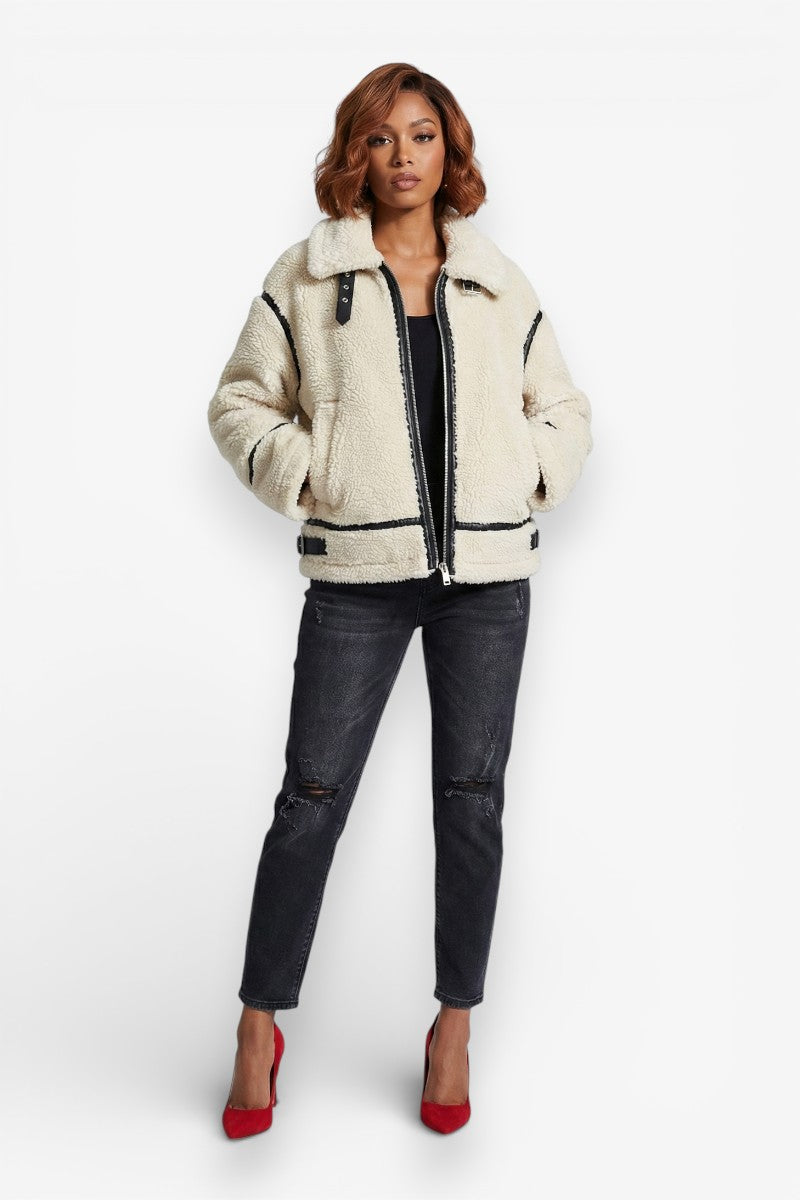 Faux Fur Effect Moto Jacket