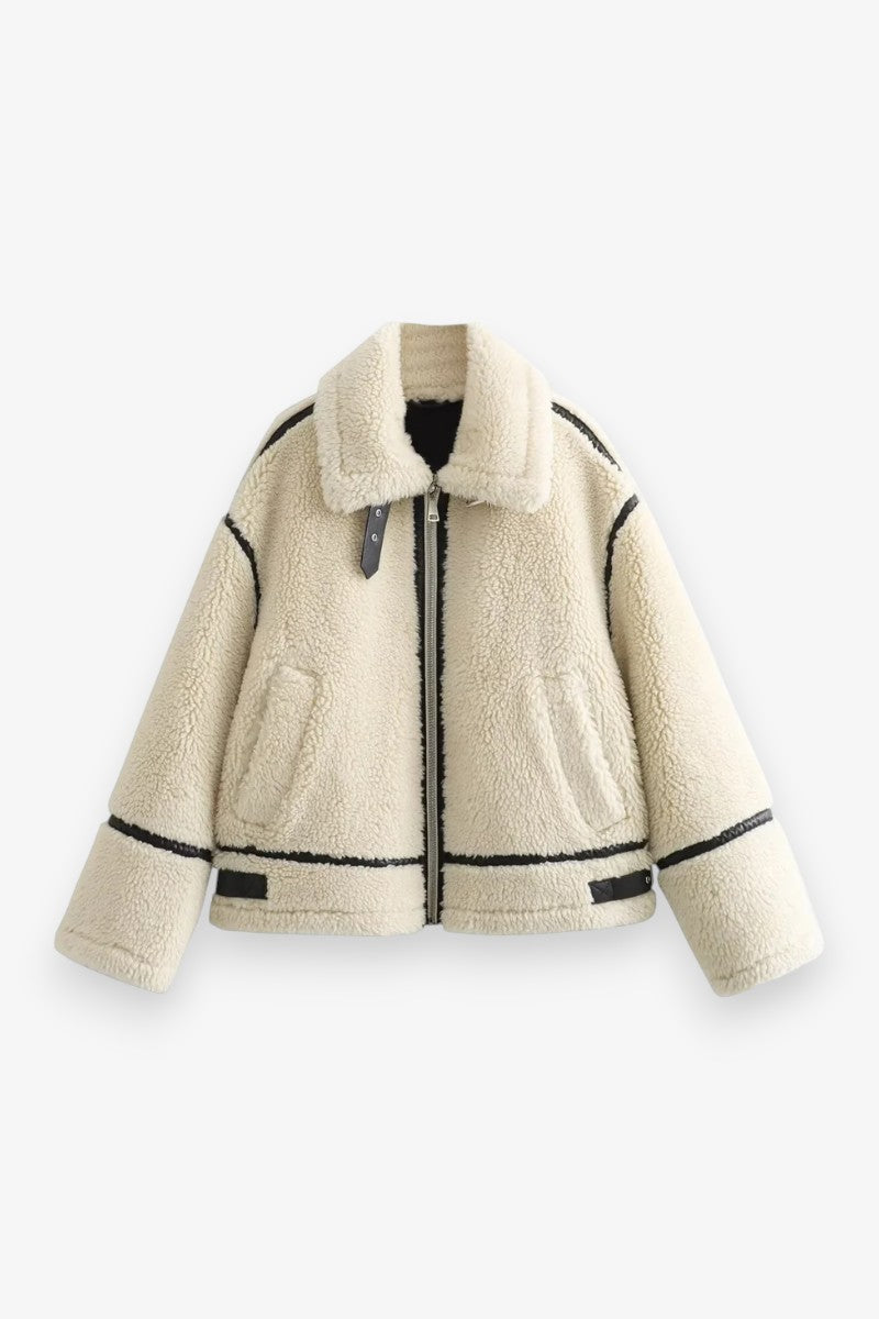 Faux Fur Effect Moto Jacket