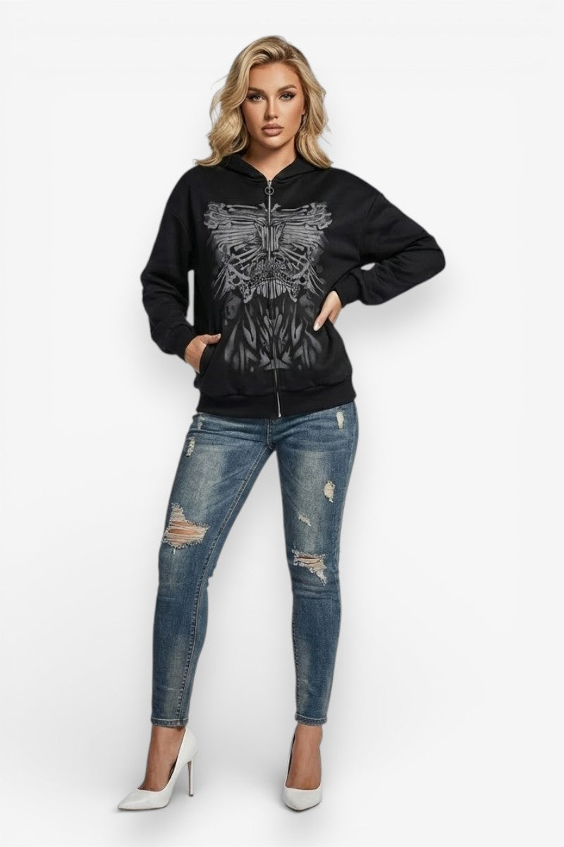 Gothic Butterfly Zip-Up Hoodie