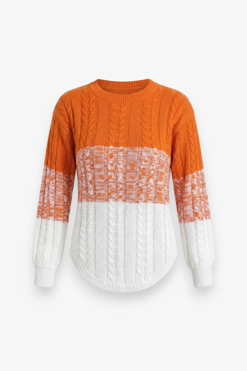 Color Block Striped Knit Lantern Sweater