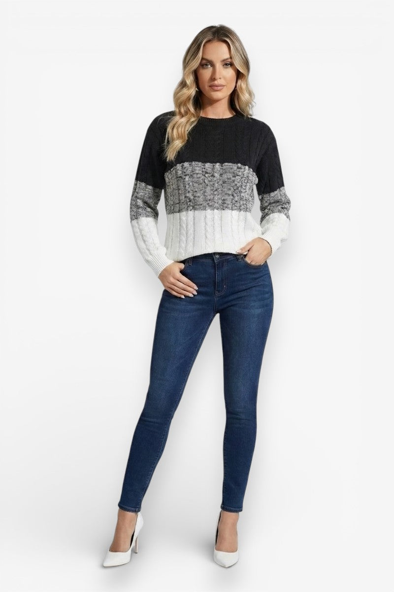 Color Block Striped Knit Lantern Sweater