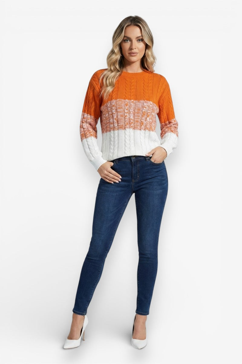 Color Block Striped Knit Lantern Sweater