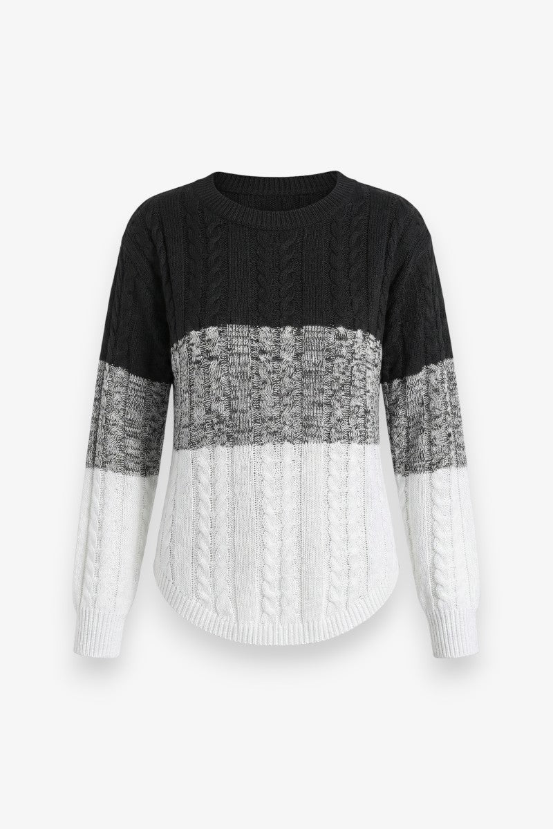 Color Block Striped Knit Lantern Sweater