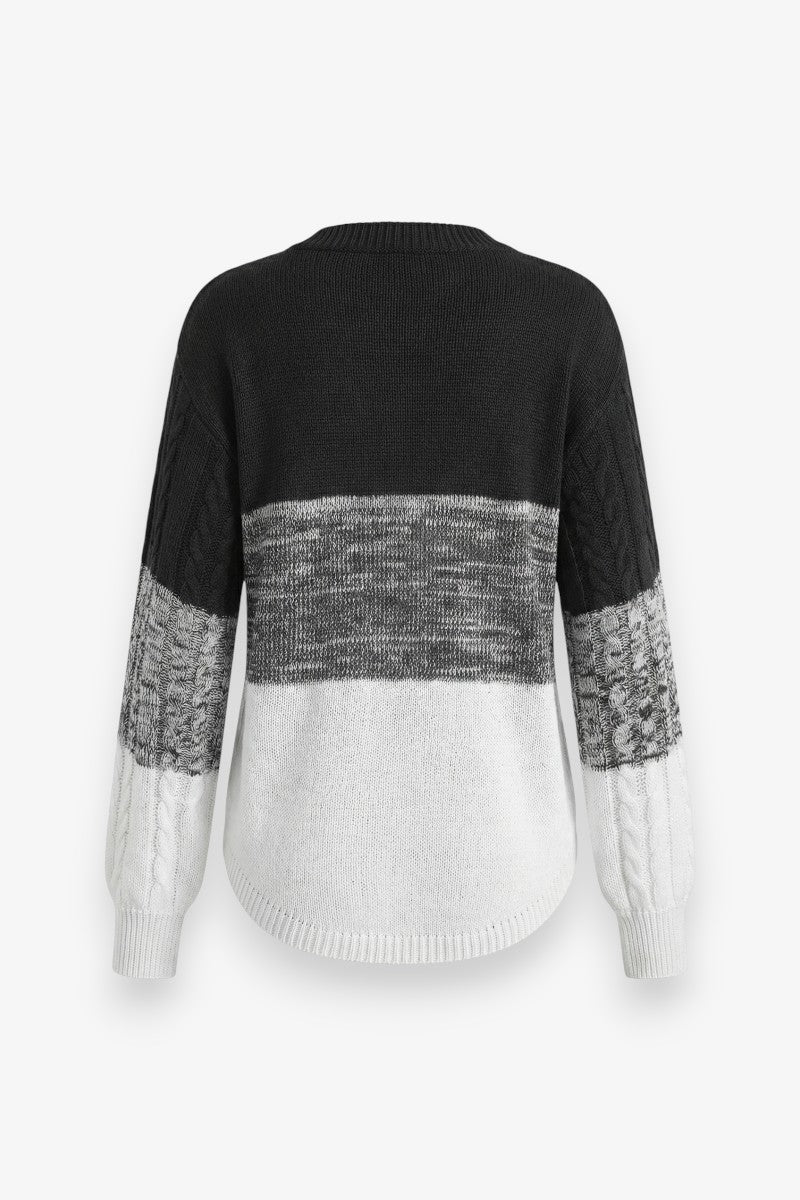 Color Block Striped Knit Lantern Sweater