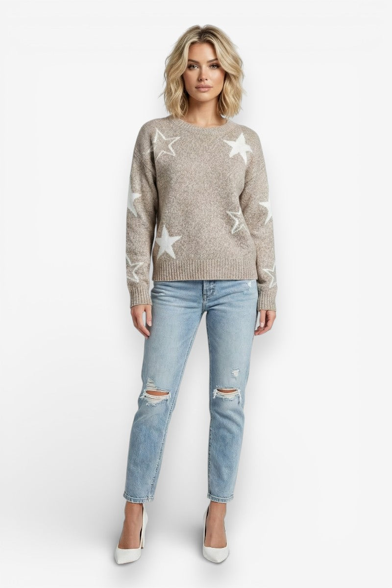 Five-Point Star Knit Round Neck Sweater