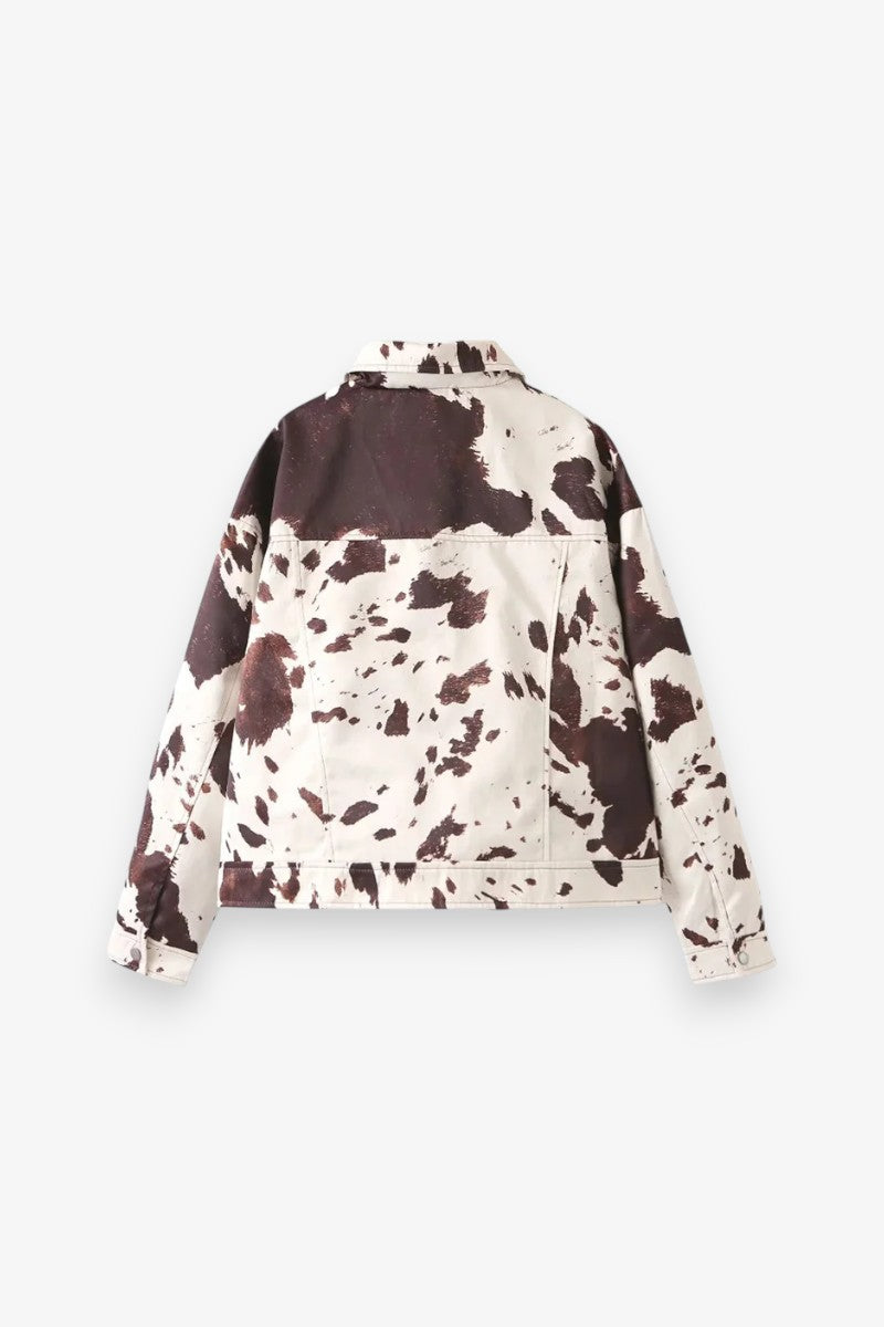 Printed Lapel Cropped Street Jacket