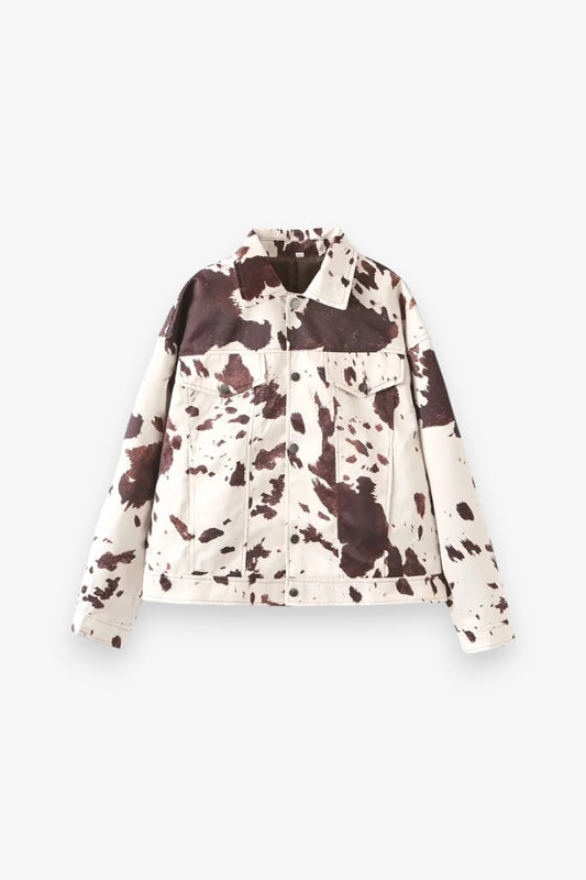 Printed Lapel Cropped Street Jacket