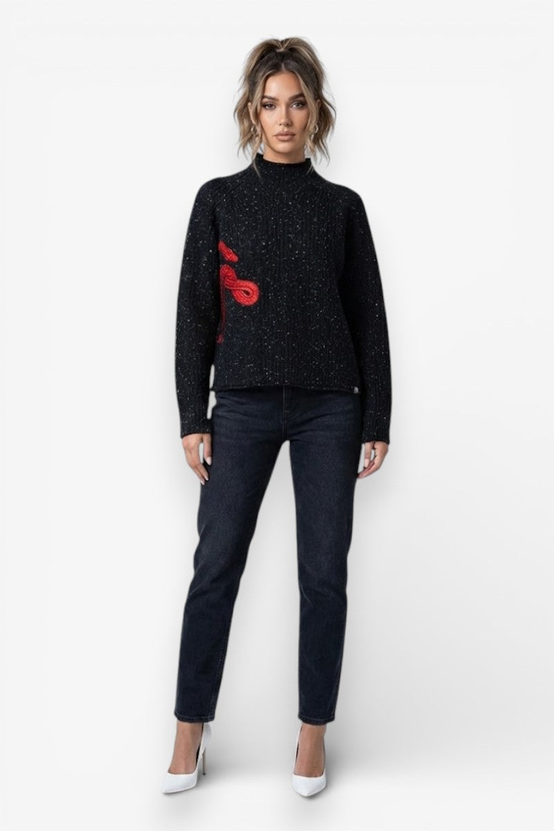 Snake Embroidery Mockneck Sweater
