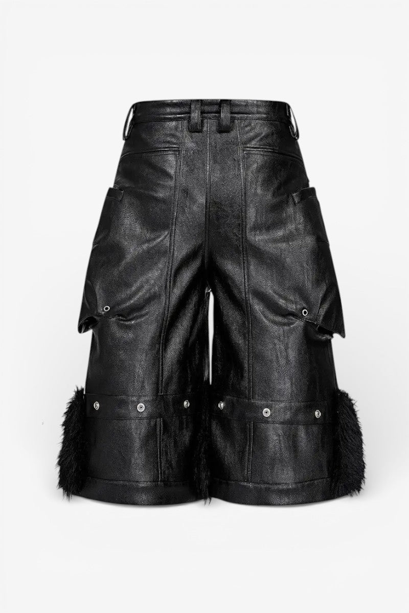 Black Faux Fur Patchwork Leather Shorts