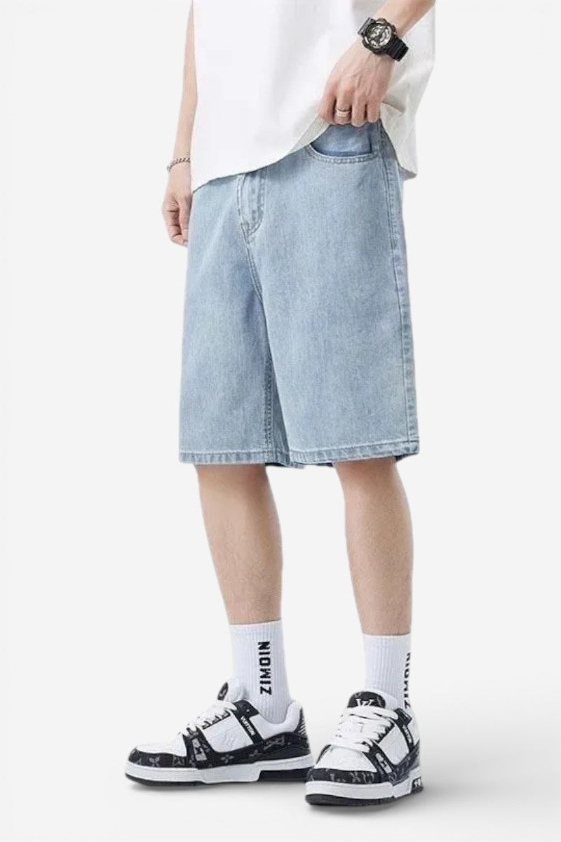 Light Blue Slim Denim Shorts