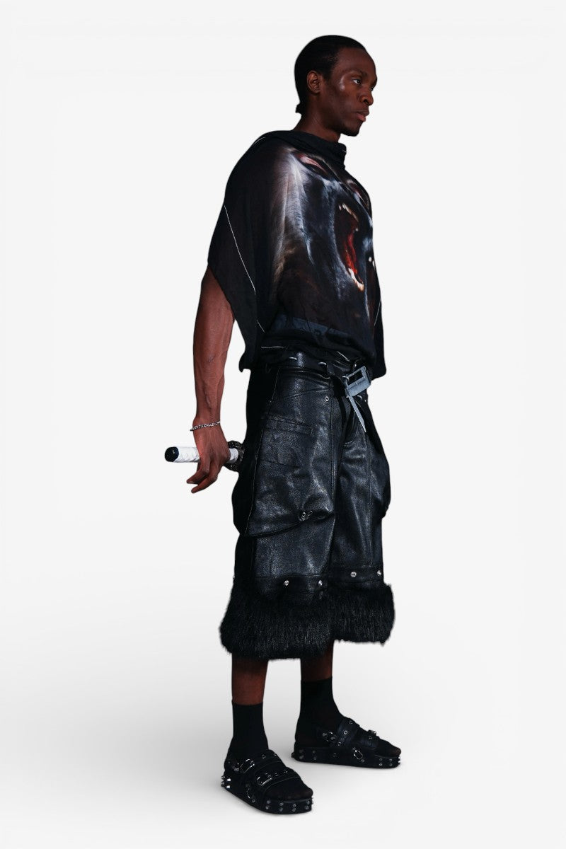 Black Faux Fur Patchwork Leather Shorts