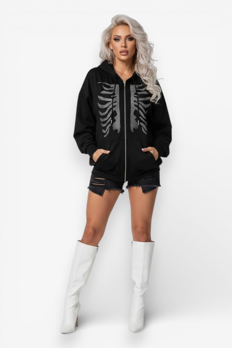 Rhinestone Skeleton Zipper