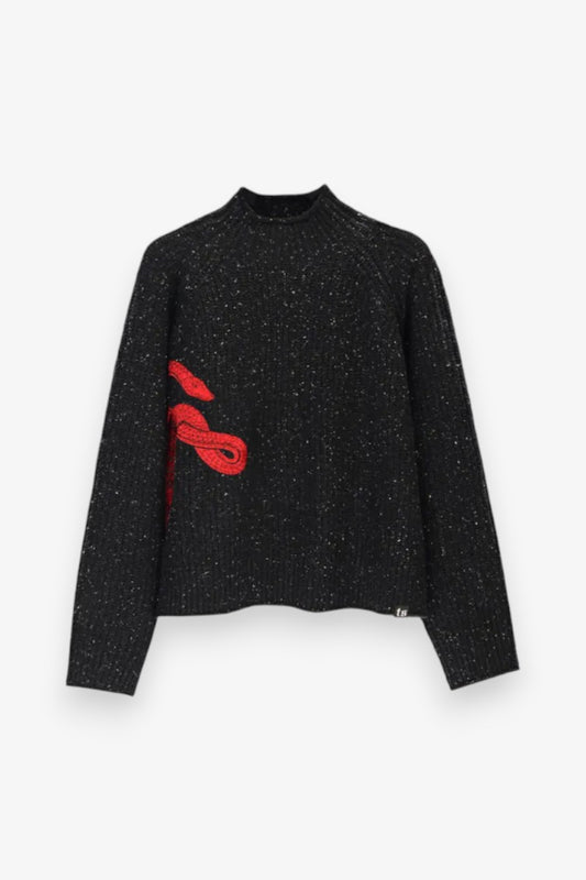 Snake Embroidery Mockneck Sweater