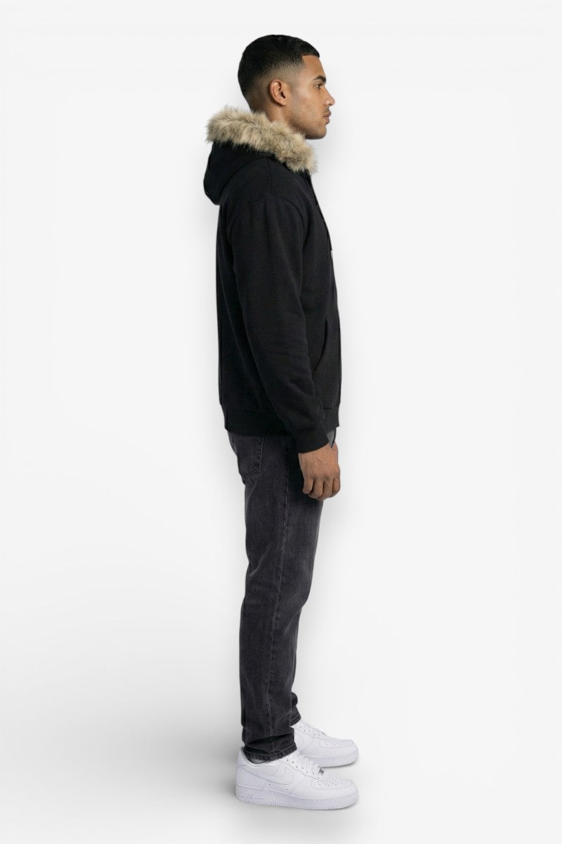 Faux Fur Collar Zip-Up Hoodie