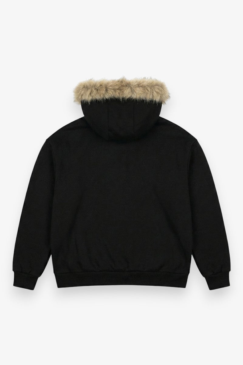 Faux Fur Collar Zip-Up Hoodie