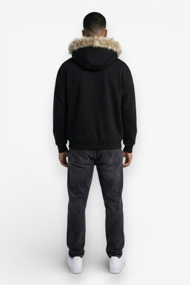 Faux Fur Collar Zip-Up Hoodie