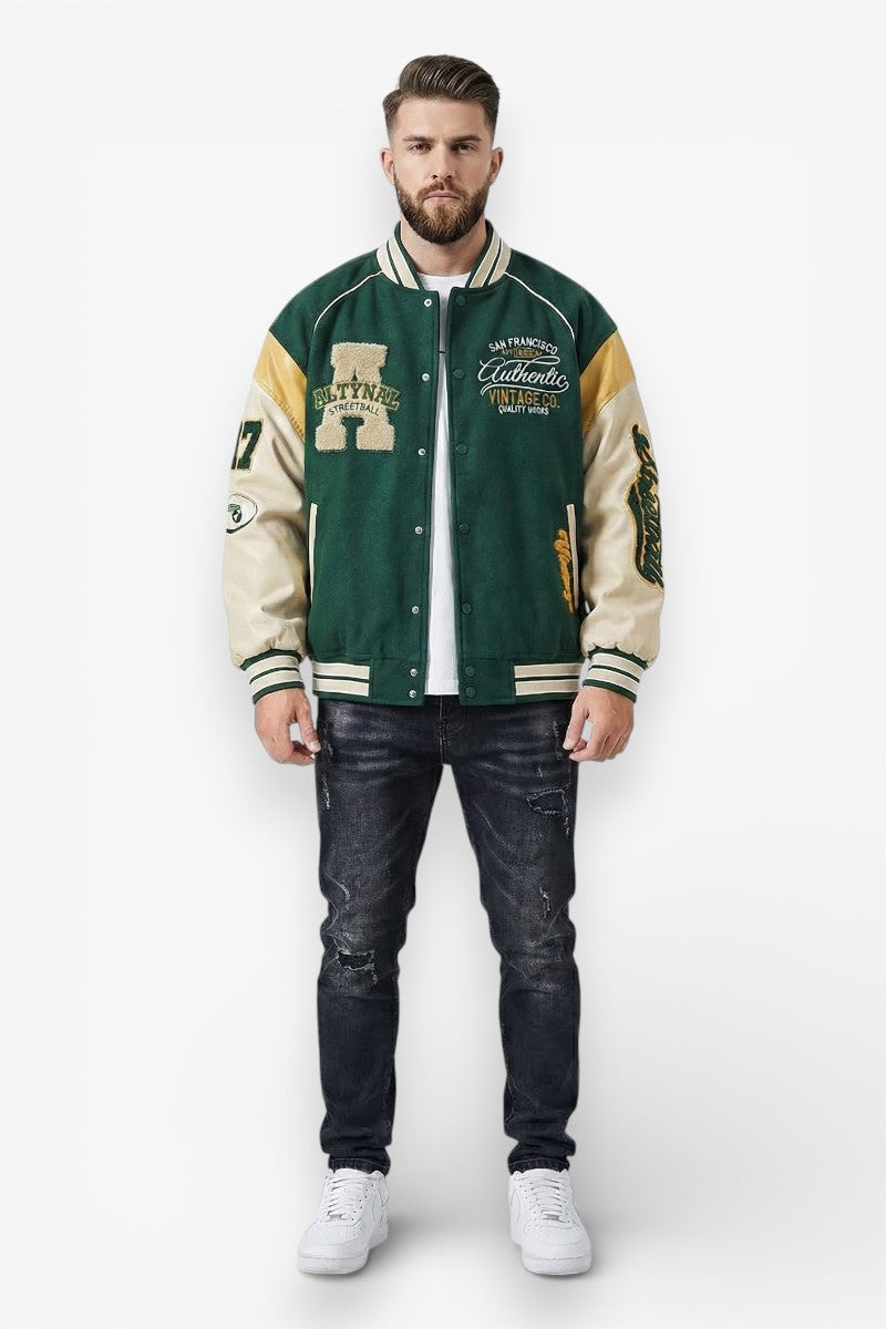 Embroidered Splice Baseball Jacket