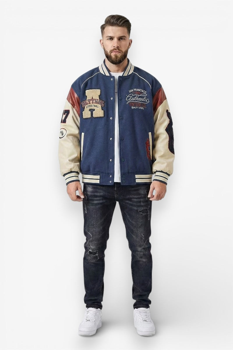 Embroidered Splice Baseball Jacket