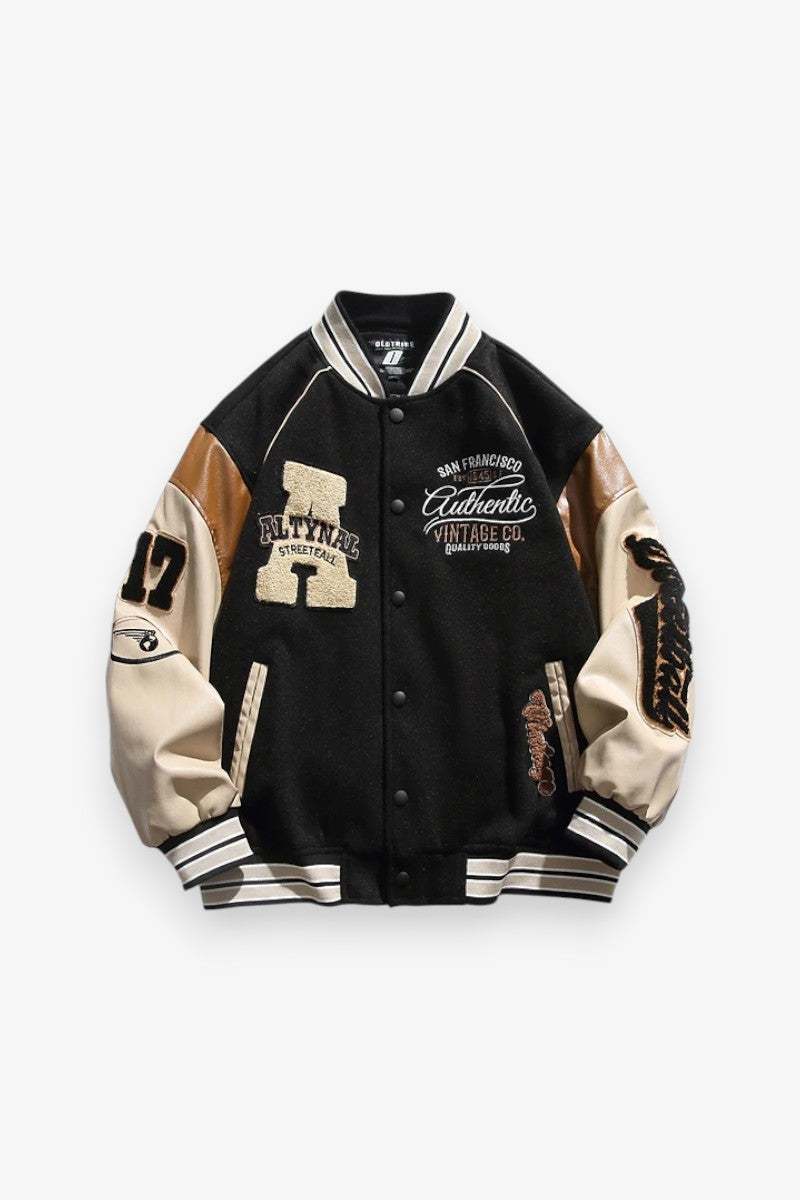 Embroidered Splice Baseball Jacket