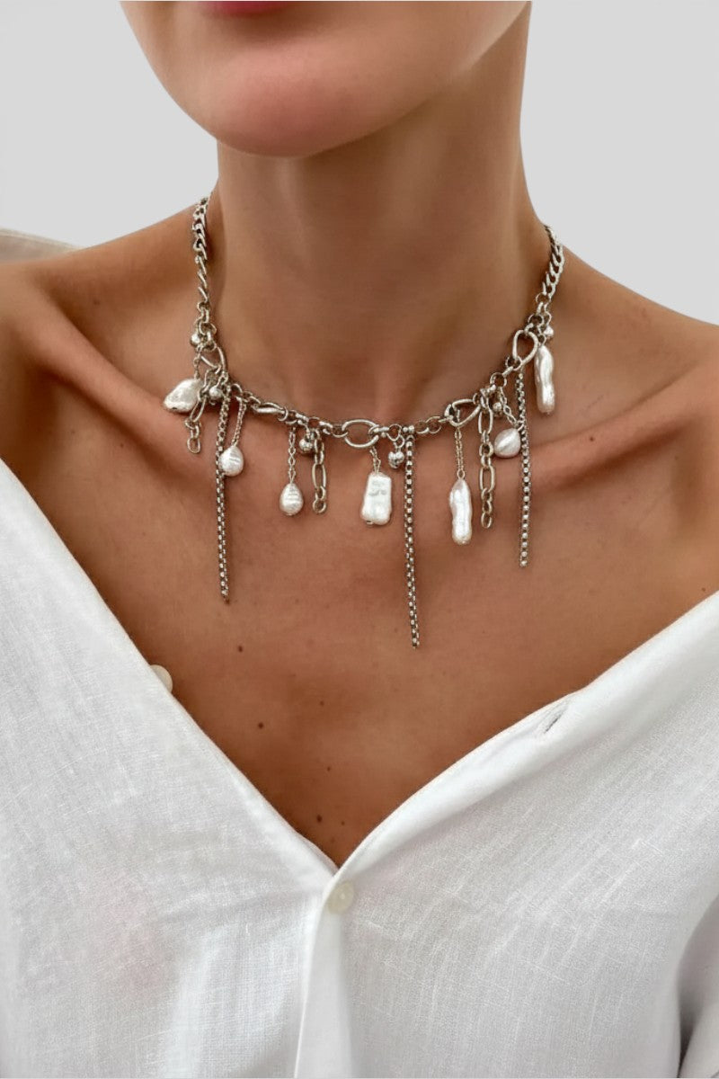 Punk Pearl Tassel Heart Necklace
