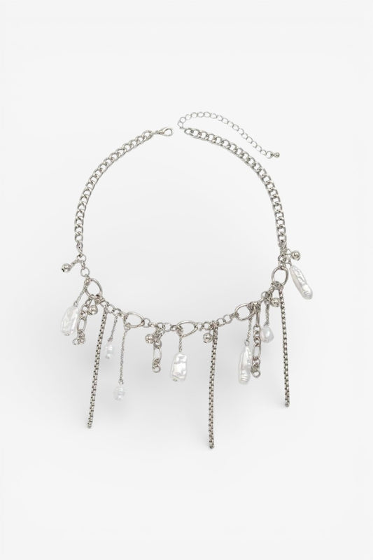 Punk Pearl Tassel Heart Necklace