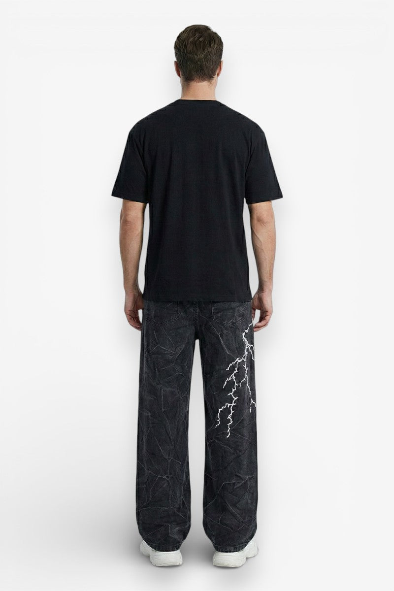 Lightning Baggy Black Jeans