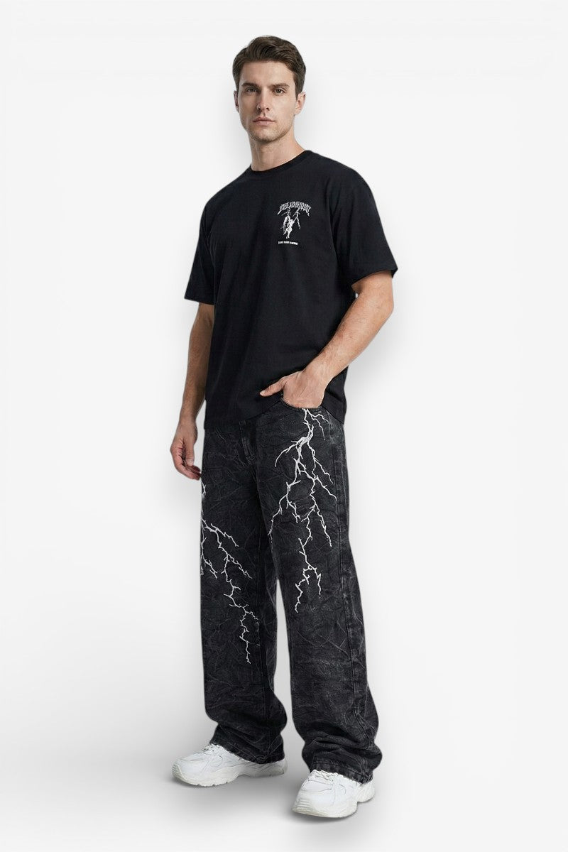 Lightning Baggy Black Jeans