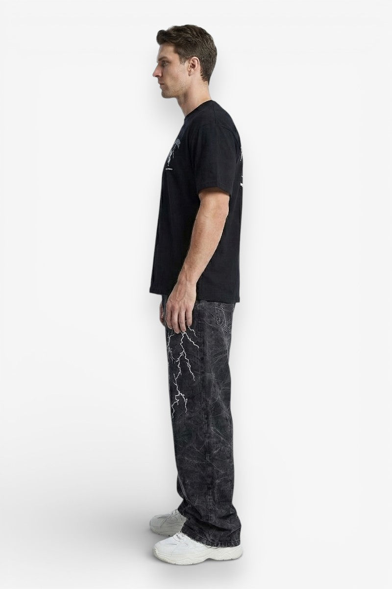 Lightning Baggy Black Jeans