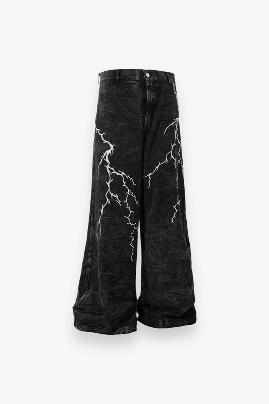 Lightning Baggy Black Jeans