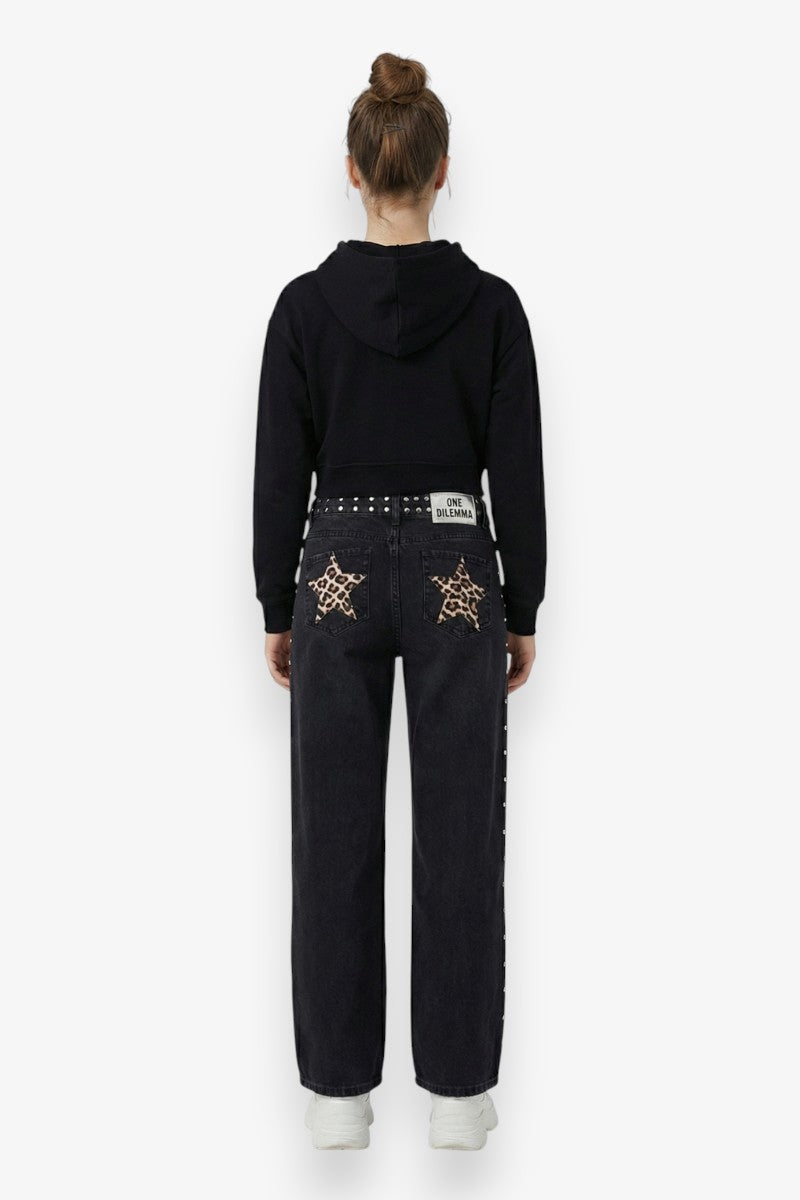 Star Sequin Wide-Leg Jeans