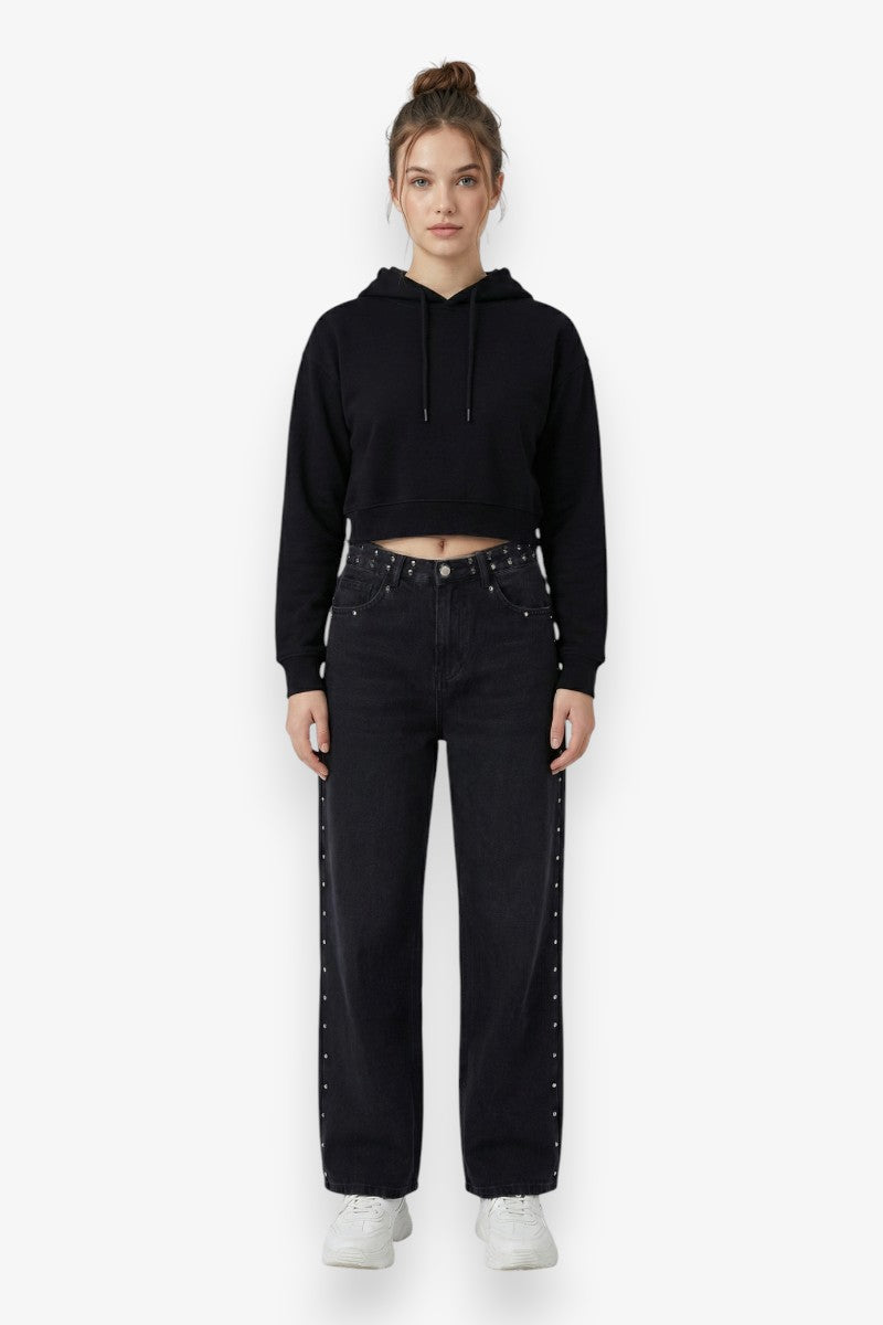 Star Sequin Wide-Leg Jeans