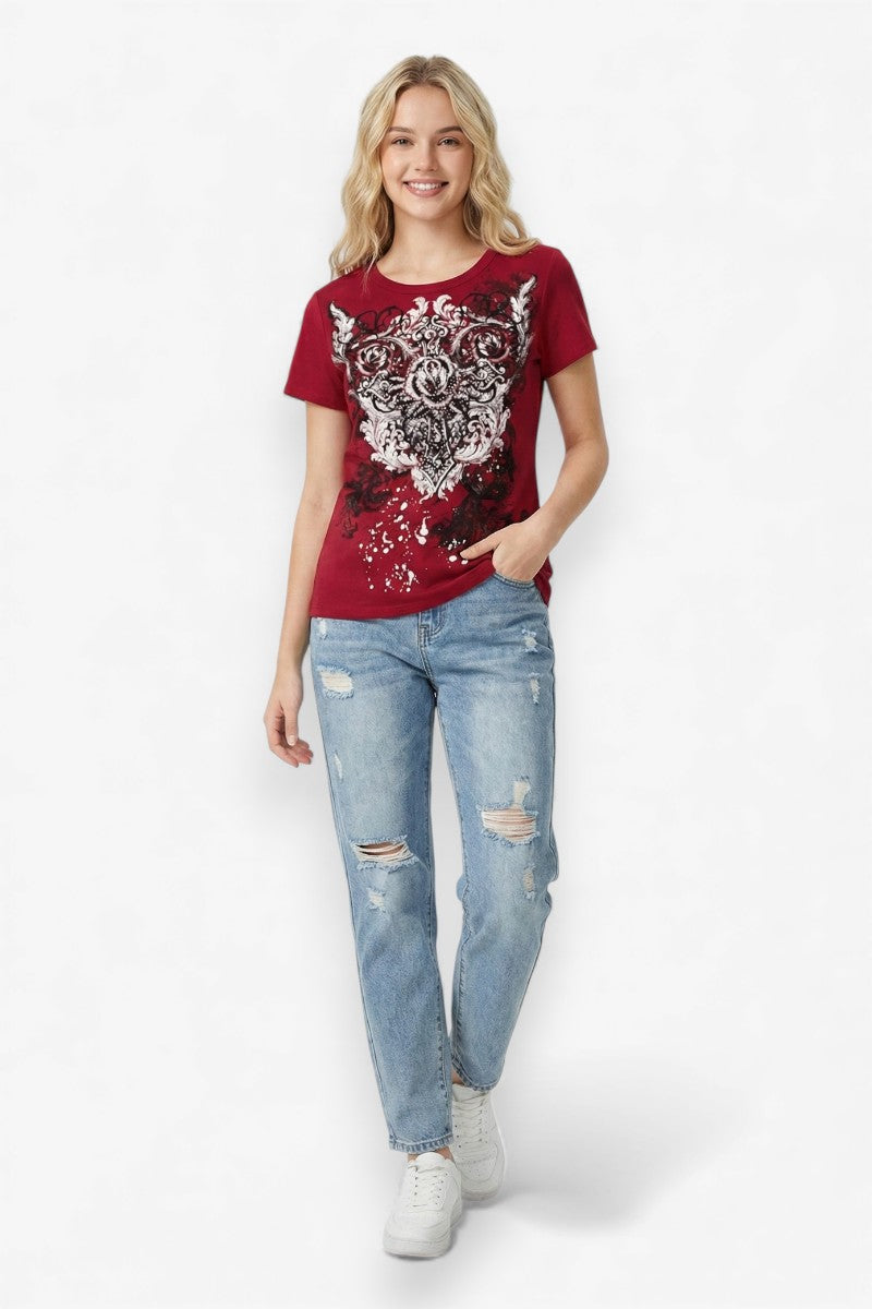 Rhinestone Rose Heart Tee