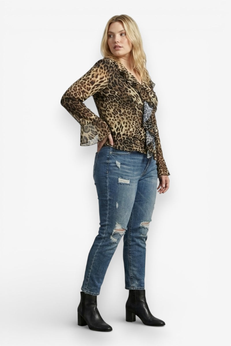 Leopard Ruffle V-Neck Shirt