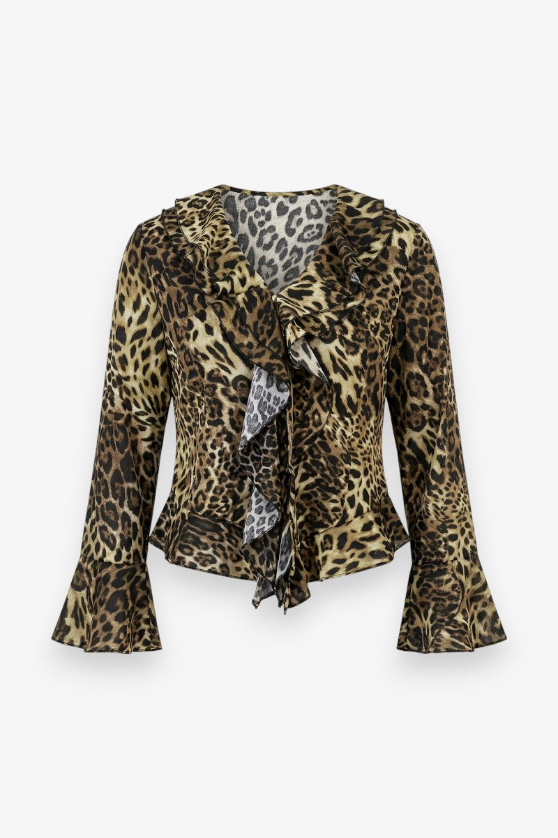 Leopard Ruffle V-Neck Shirt