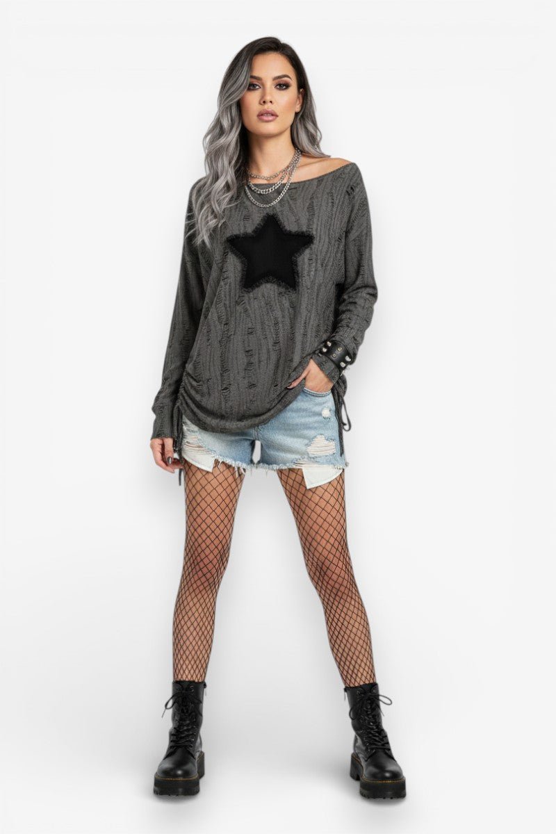 Star Cutout Loose Sleeve Tee