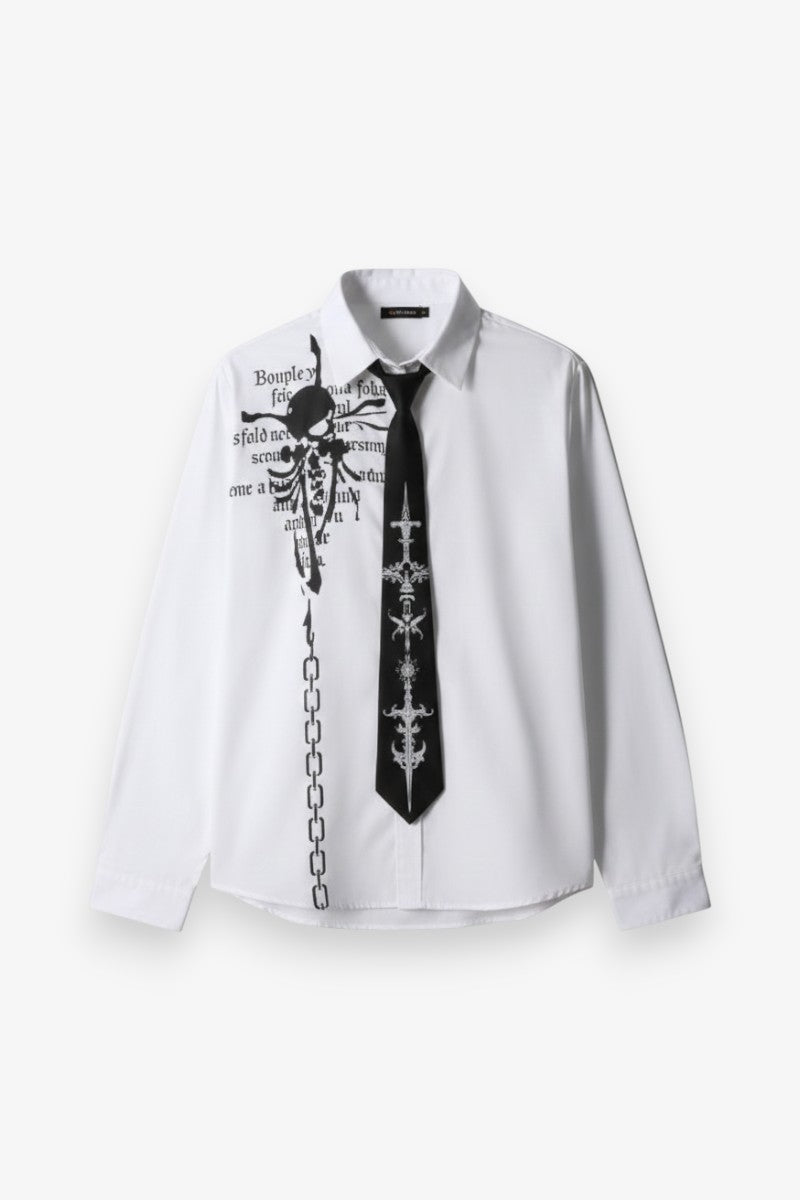 Gothic Script Skull V-Neck Shirt