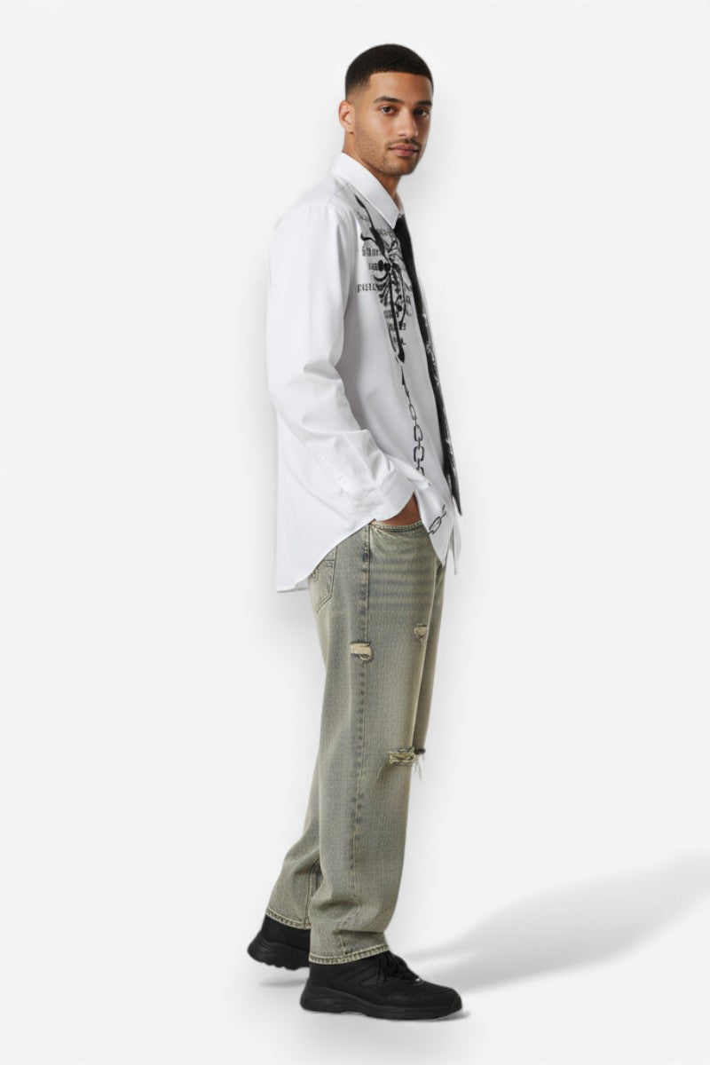 Gothic Script Skull V-Neck Shirt