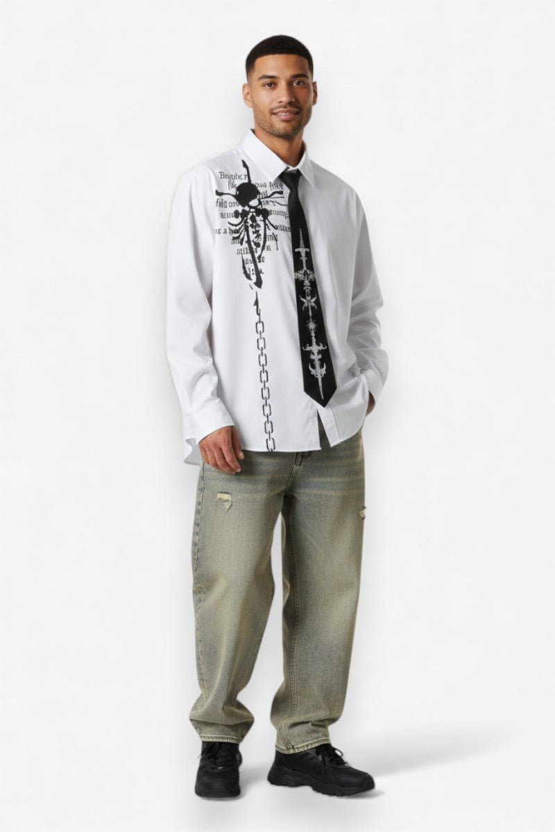 Gothic Script Skull V-Neck Shirt