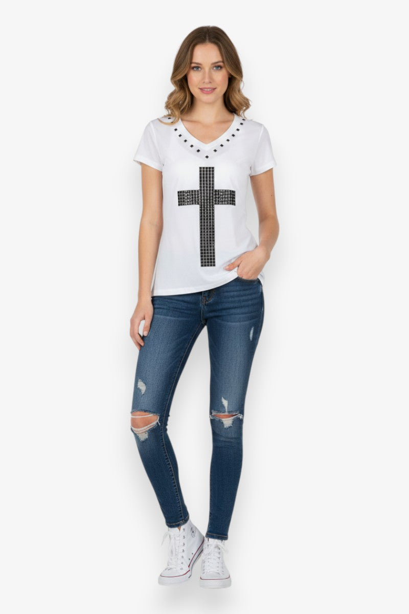 Metal Cross Sheer Tee