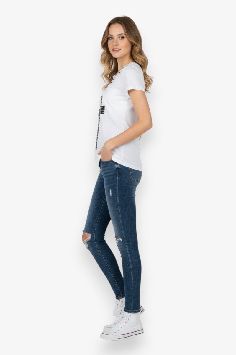 Metal Cross Sheer Tee