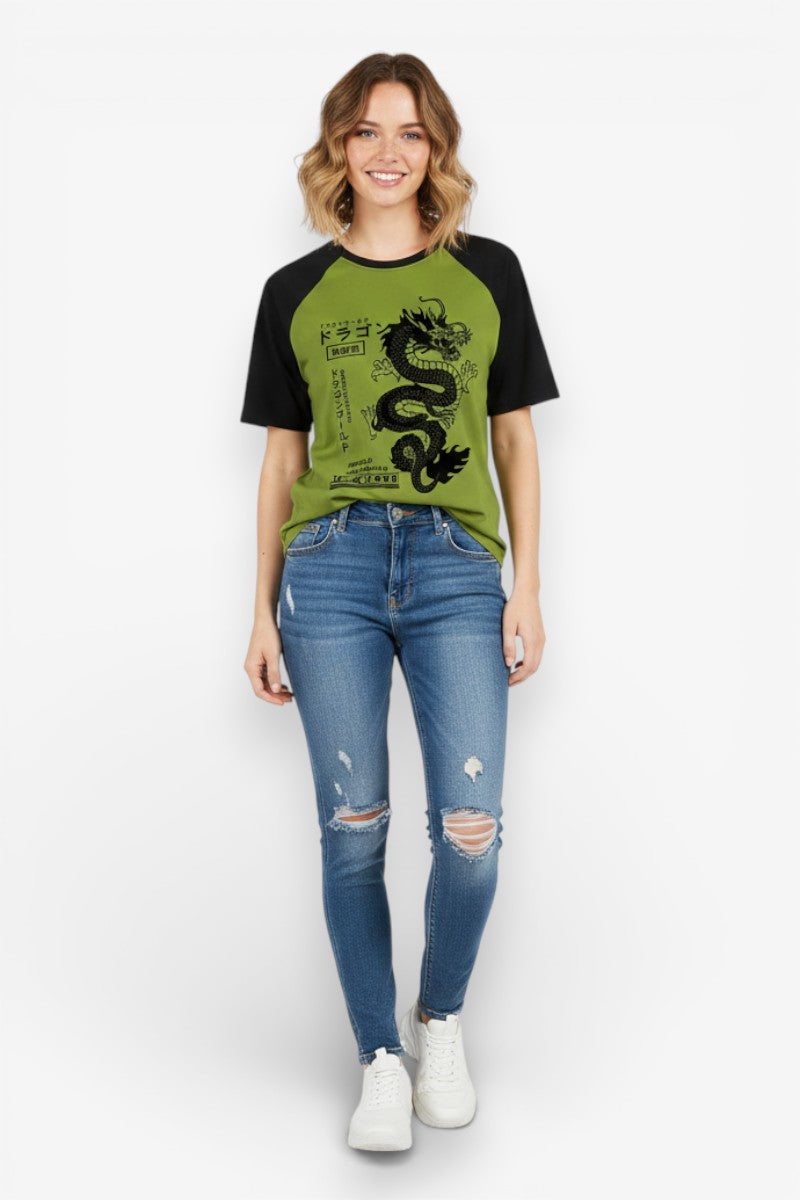 Japanese Dragon Graphic Casual Tee